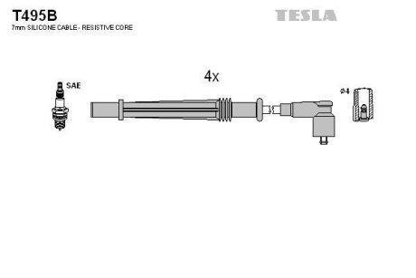 Провід високовольтні, комплект Nissan Kubistar 1.2 (06-09),Renault Twingo i 1.2 (04-07) TESLA T495B