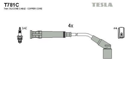 Комплект кабелей зажигания TESLA T781C