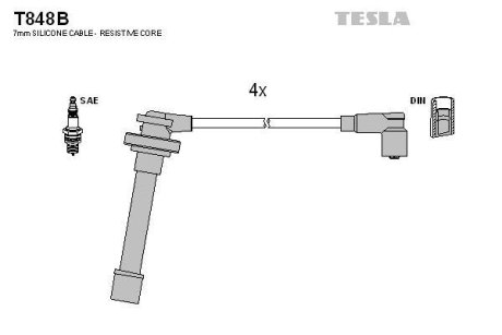 Провода высоковольтные, комплект Nissan Primera 1.6 (96-02) TESLA T848B