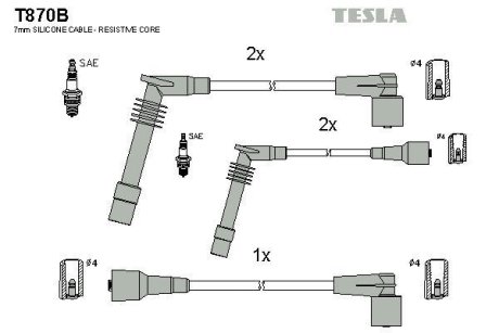 Проводавысоковольтные,комплект Opel Vectra b 1.6 (95-03),Opel Vectra b 1.6 (95-0 TESLA T870B