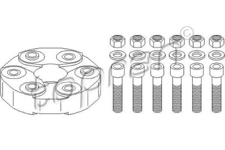 Муфта эластичная к-кт MB C (CL203), C T-MODEL (S202), C T-MODEL (S203), C T-MODEL (S204), C (W202), C (W203), CLK (A208), CLK (A209) 1.8-5.0 05.93-08.14 TOPRAN / HANS PRIES 400 250 (фото 1)