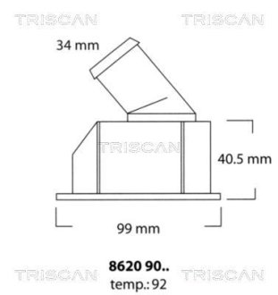 Термостат 92°C 1.8 16V Opel 93- (без штуцера) TRISCAN 86209092