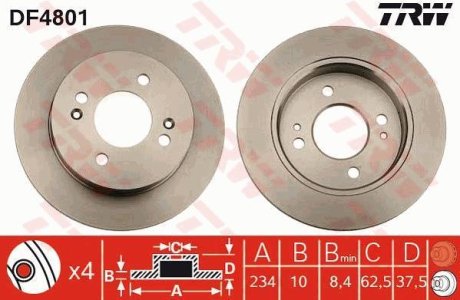 Диск гальмівний HYUNDAI i10, KIA PICANTO задн. (вир-во) TRW DF4801 (фото 1)