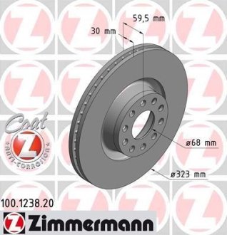 Диск тормозной (передний) Audi A8 96-02 (323x30) (с покрытием) (вент.) ZIMMERMANN 100123820