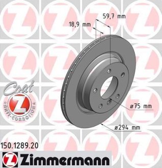 Диск тормозной (задний) BMW 3 (E46) 98-06 (294x18,9) (с покрытием) (вент.) ZIMMERMANN 150128920