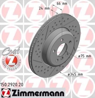 Диск тормозной (задний) BMW 3 (F30/F80/F34) 11- (с покрытием) (с прорезом) (вентилируемый) ZIMMERMANN 150292020