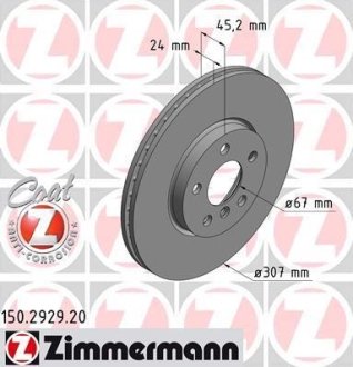 Диск тормозной (передний) BMW 2 (F44-46)/X1 (F48) 13- (307x24) (с покрытием) (вент) ZIMMERMANN 150292920