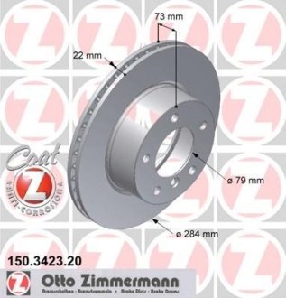 Диск гальмівний (передній) BMW 1 (E81/E87/F20/F21) 04-11 (284x22) (з покриттям) (вент.) ZIMMERMANN 150.3423.20