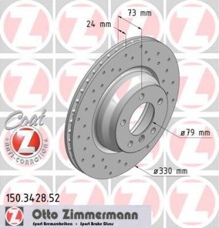 Диск гальмівний (передній) BMW 1 (E81/87/3 (E90-93) 04-13/X1 (E84) 09-15 (330x24) (з отворів) (вент.) ZIMMERMANN 150.3428.52