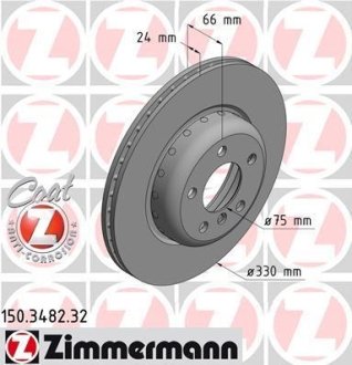 Диск тормозной (передний) BMW 5 (F10/F11) 10- (330x24) (с покрытием) (вентилируемый) ZIMMERMANN 150.3482.32