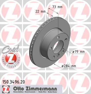 Диск тормозной (передний) BMW 1 (F20/F21)/2 (F22) 10- (284x22) ZIMMERMANN 150.3496.20