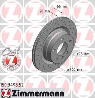 Диск гальмівний (задній) BMW 1 (F20/F21)/3 (F30/F31)/4 (F32/F36) 11- (300x20) (з отворами) (вент.) ZIMMERMANN 150.3498.52