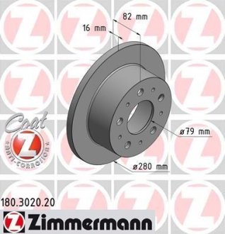 Диск тормозной (задний) Fiat Ducato 02- (280x16) (с покрытием) (полный) ZIMMERMANN 180.3020.20