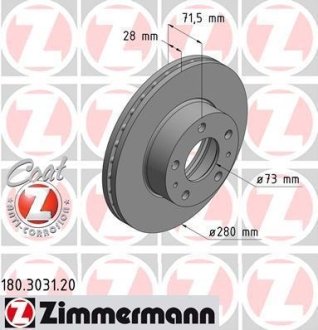 Диск тормозной (передний) Citroen Jumper/Fiat Ducato/Peugeot Boxer 15- (280x28) (с покрытием)(вент.) ZIMMERMANN 180303120