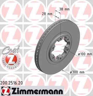 Диск тормозной (передний) Nissan Navara 01-/Pathfinder II 97-04 (300x28) ZIMMERMANN 200.2516.20