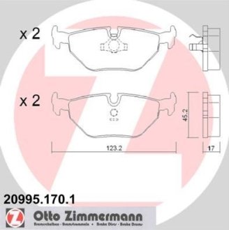 Колодки гальмівні (задні) BMW 3 (E30/E36) 82-98/5 (E34) 87-96/7 (E32) 86-94 (Ate-Teves) ZIMMERMANN 20995.170.1