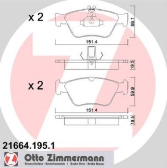 Колодки тормозные (передние) MB E-class (W210) 95-02 (Ate-Teves) ZIMMERMANN 21664.195.1