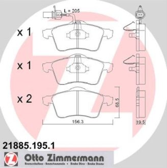 Колодки тормозные (передние) VW T4 90-03 R15 (с датчиком) (Ate-Teves) ZIMMERMANN 218851951