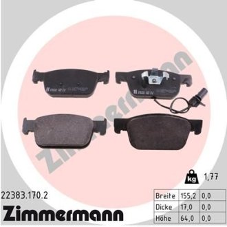 Колодки гальмівні (передні) Audi A4/A5 16-(з датчиком) (Teves) ZIMMERMANN 223831702