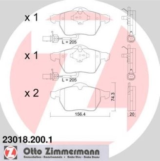 Колодки гальмівні (передні) Audi A4/A6/Skoda Superb/VW Passat 1.9TDI/2.5TDI 95-(з датчиками) ZIMMERMANN 230182001 (фото 1)