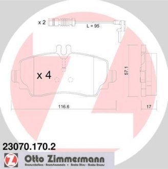 Колодки тормозные (передние) MB A-class (W168) 97-04 (Lucas-Girling) (с датчиком) ZIMMERMANN 23070.170.2