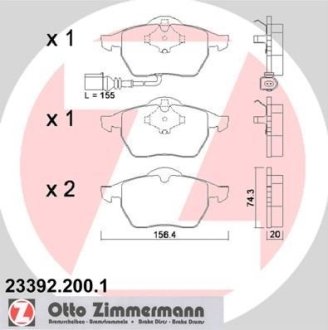 Колодки гальмівні (передні) Audi A3/VW Golf IV-03 (Ate-Teves) (з датчиком) ZIMMERMANN 233922001