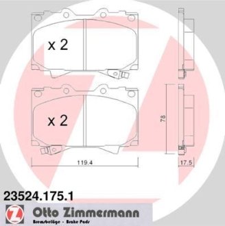 Колодки тормозные (передние) Toyota Land Cruiser 90-07- (Sumitomo) ZIMMERMANN 23524.175.1