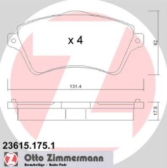 Колодки тормозные (передние) Land Rover Freelander 98-06 (Lucas-Girling) ZIMMERMANN 23615.175.1