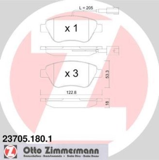 Колодки гальмівні (передні) Fiat Doblo/Citroen Nemo/Peugeot Bipper 08- (Bendix-Bosch) (з датчиком) ZIMMERMANN 237051801