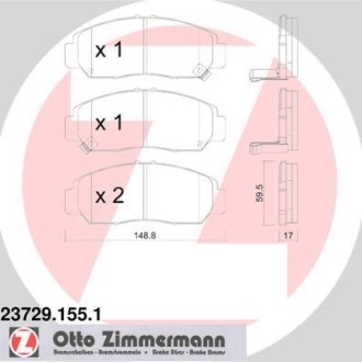 Колодки тормозные (передние) Honda Accord/Civic 00- (Sumitomo) (149x60x18) R15 ZIMMERMANN 23729.155.1