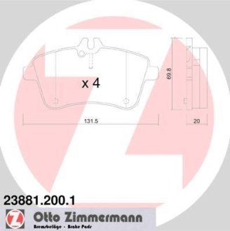 Колодки гальмівні (передні) MB A-class (W169)/B-class (W245) 04-12 (Bosch) ZIMMERMANN 238812001