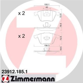 Колодки гальмівні (передні) Ford Focus/Mazda 3 05-14/Opel Vectra C 05-08/Volvo C30/S40/V40/V50 03- ZIMMERMANN 239121851