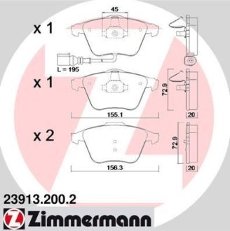 Колодки гальмівні (передні) Audi A3/Seat Leon 05-13/VW Golf 09- (Ate-Teves) ZIMMERMANN 23913.200.2