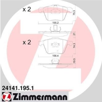 Колодки тормозные (передние) Volvo XC70/XC90 02-14 (Ate-Teves) ZIMMERMANN 24141.195.1