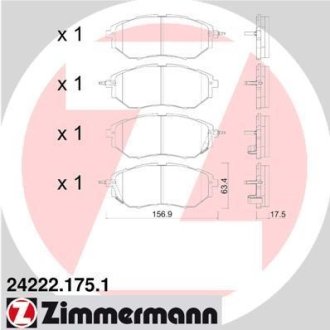 Колодки гальмівні (передні) Subaru Forester 13-/Legacy 03-09 (Sumitomo) ZIMMERMANN 24222.175.1 (фото 1)