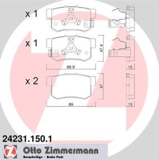 Колодки гальмівні (задні) Honda Accord VIII/CR-V II/FR-V 04- (Akebono) ZIMMERMANN 24231.150.1