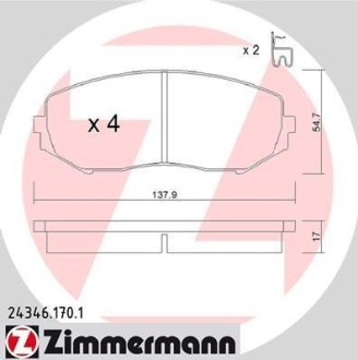 Колодки тормозные (передние) Suzuki Grand Vitara 1.3-3.2 98- ZIMMERMANN 24346.170.1