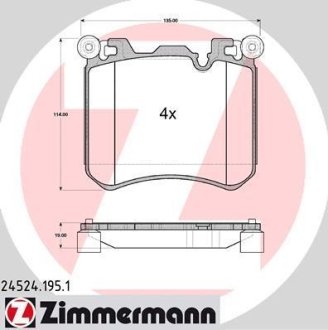 Колодки гальмівні (передні) BMW X5 (E70)/X6 (E71/E72) 06- (Brembo) ZIMMERMANN 245241951 (фото 1)