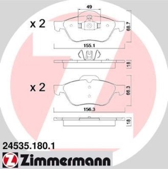 Колодки тормозные (передние) Renault Megane II/Clio III 1.4-2.0D 02- (Ate-Teves) ZIMMERMANN 245351801