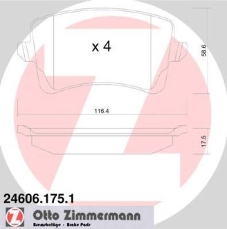 Колодки гальмівні (задні) Audi A4/A5/Q5 1.8TFSI-3.2FSI 06- (Lucas-Girling) ZIMMERMANN 24606.175.1