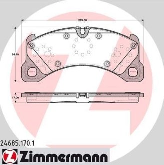 Колодки тормозные (передние) Porsche Cayenne 10- (Brembo) ZIMMERMANN 24685.170.1