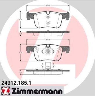 Колодки гальмівні (передні) BMW 1 (F20)/3 (F30)/4 (F32) 10- (Bosch) ZIMMERMANN 24912.185.1