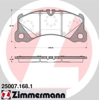 Колодки тормозные (передние) Porsche Cayenne/Panamera/Macan/VW Touareg 09- (Brembo) (210x94x17) ZIMMERMANN 25007.168.1