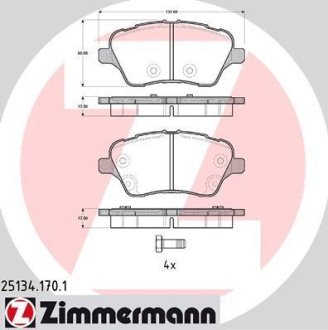 Колодки гальмівні (передні) Ford Fiesta/B-Max 12-(TRW) ZIMMERMANN 25134.170.1