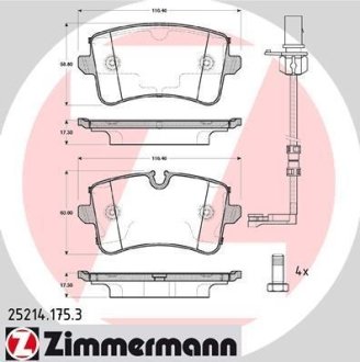 Колодки гальмівні (задні) Audi A8 09-/A7 Sportback 13-18 (Lucas) (з датчиками) ZIMMERMANN 252141753