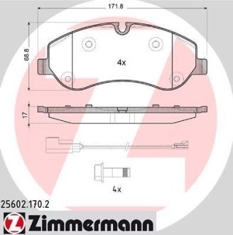 Колодки гальмівні (передні) Ford Transit 12-(TRW) (з датчиками) ZIMMERMANN 25602.170.2