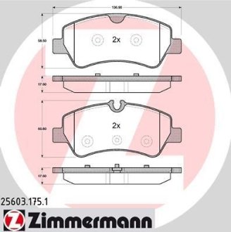 Колодки тормозные (задние) Ford Transit 12- (TRW) ZIMMERMANN 25603.175.1