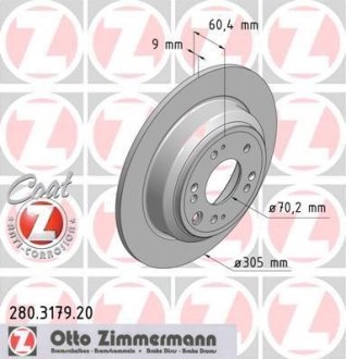 Диск гальмівний (задній) Honda Accord -12 (305х9) ZIMMERMANN 280317920