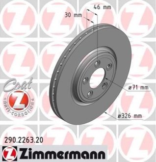 Диск тормозной (передний) Jaguar S-Type/XF/XJ/XK 99-15 (326x30) ZIMMERMANN 290.2263.20