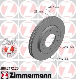 Диск тормозной (передний) Mitsubishi L200 04-/Pajero Sport 08- (294x28) (с покрытием) ZIMMERMANN 380.2172.20